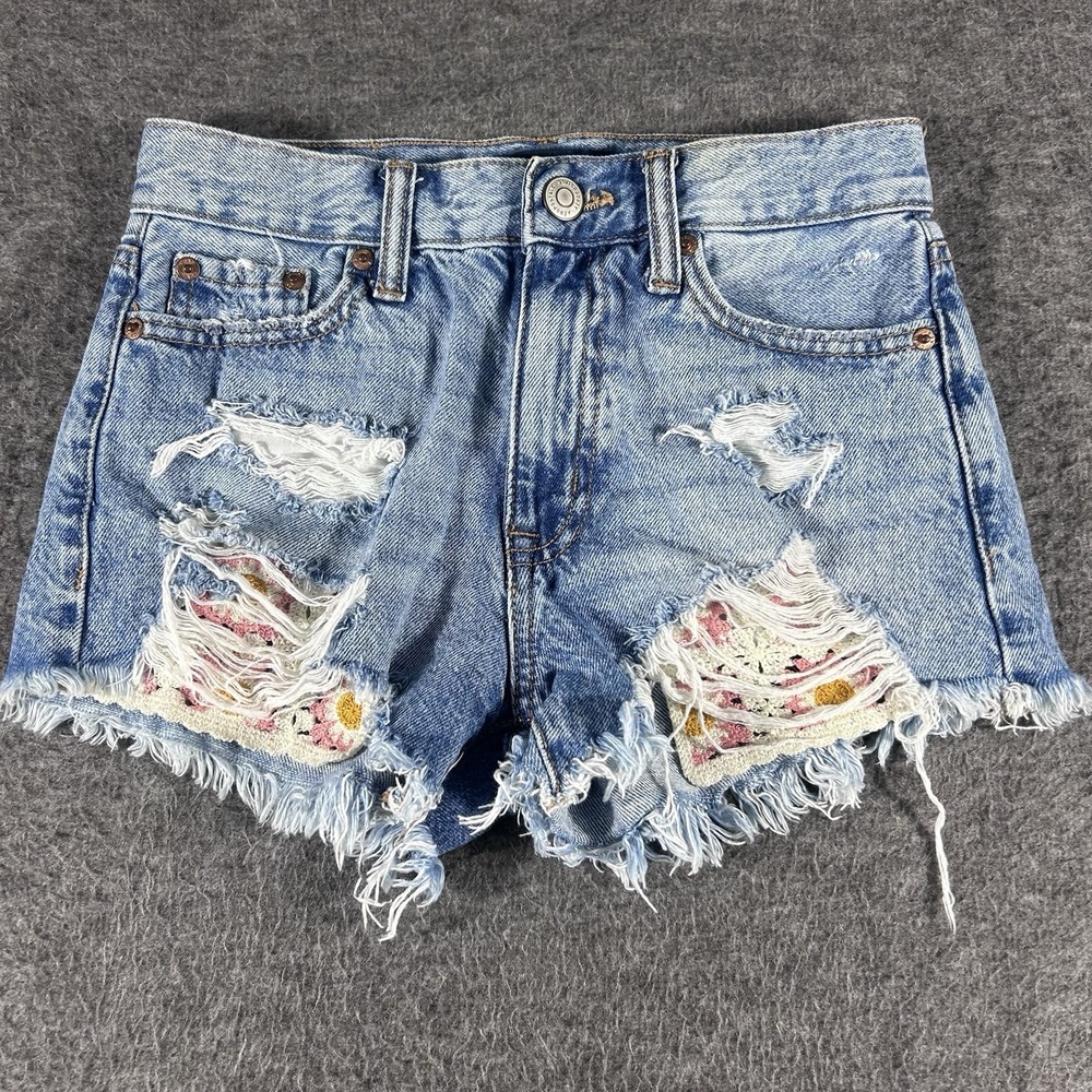 Aeropostale Women's Vintage High Rise Shorty Size 000 Crochet Hippie Denim Short